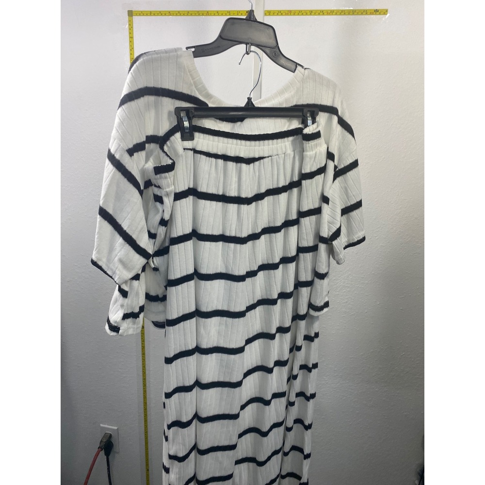 SHEIN Curve 5XL‎ White Black Striped Ribbed Knit Lounge Set Top Pants 2 Piece
